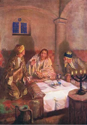 Abend in Emmaus, aus Das Bibelbilderbuch, veröffentlicht von Thomas Nelson, ca. 1950