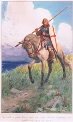 So mit gutem Herzen und besser bewaffnet, ritt Galahad weiter auf seiner Suche