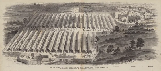 Die Geräte- und Viehschauen der Royal Agricultural Society of England beim Jahrestreffen in Northampton, 20., 21., 22. Juli 1847