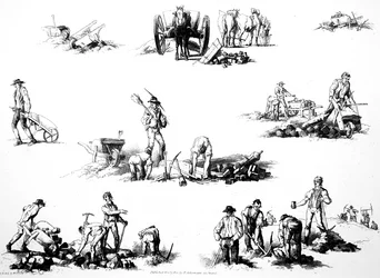 Pflasterer legen Granitsteine