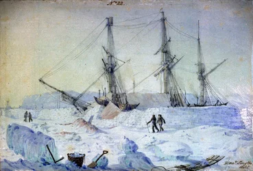 Nr. 22 ist eine Ansicht der Backbordseite des Schiffes mit einem Sonnenaufgangseffekt im Februar 1837 und zeigt den Zustand der Schneewände zu dieser Zeit