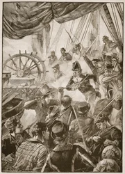 Etwa dreißig der Besatzung leisteten einen kleinen Widerstand, Illustration aus 