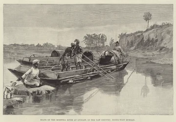 Boote auf dem Myettha-Fluss bei Gungaw, im Yaw-Land, Nordwest-Burma