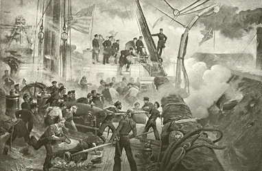 Farragut in der Mobile Bay (Gravur)