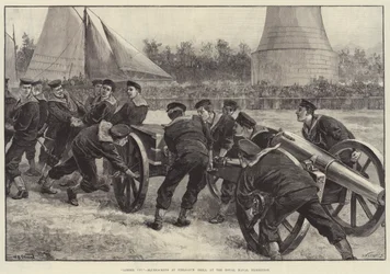 Limber Up! Bluejackets bei der Feldkanonenübung auf der Royal Naval Exhibition