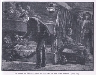 An Bord eines Auswandererschiffs zur Zeit der irischen Hungersnot 1846