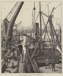 Verladung von Material in Woolwich für die Souakim-Eisenbahn