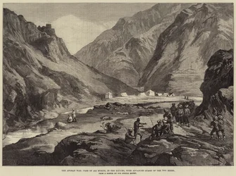 Der Afghanische Krieg, Pass von Ali Musjid im Khyber, mit der Vorhut der 14. Sikhs