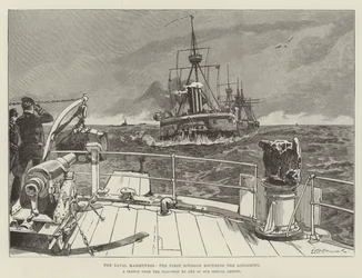 Die Marine-Manöver, die erste Division umrundet die Longships