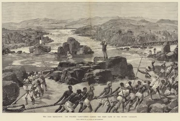 Die Nil-Expedition, der Dampfer Nassif-Kheir passiert das erste Tor des zweiten Katarakts