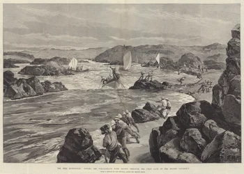Die Nil-Expedition, Schleppen der Walboote mit Truppen durch das erste Tor des zweiten Katarakts