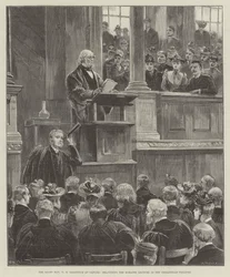 Der ehrenwerte W. E. Gladstone in Oxford, hält die Romanes Lecture im Sheldonian Theatre