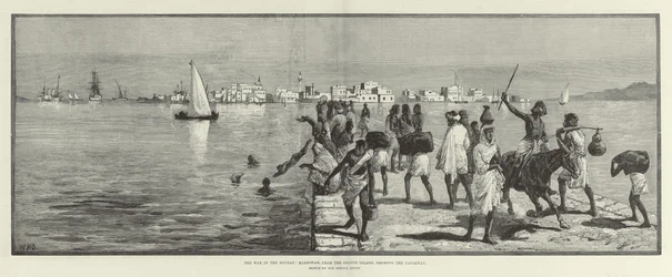 Der Krieg im Sudan, Massowah, von der zweiten Insel, zeigt den Damm