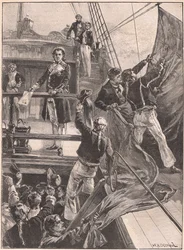 Die Meuterei in Spithead: das Einholen der roten Flagge, 1797