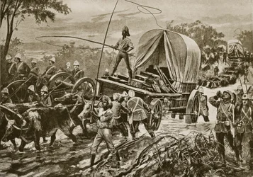 Zulu-Krieg: Die Etshowe-Entlastungstruppe überquert einen Bach, April 1879