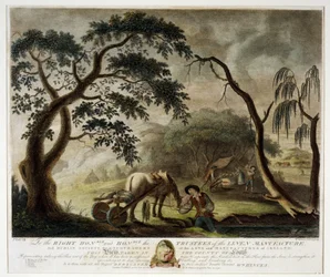 Das Herausnehmen des Flachses aus dem Moor, Tafel III aus „Die Leinenmanufaktur Irlands“, 1791