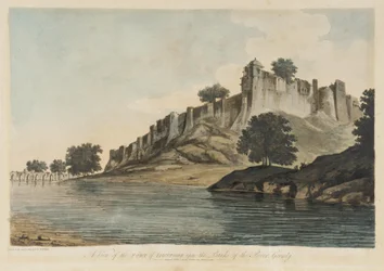 Ansicht des Forts von Jaunpur [Fort von Firuz Shah Tughluq, Jaunpur, Uttar Pradesh, 1360] am Ufer des Flusses Goomty [Gumti] aus „Ausgewählte Ansichten in Indien“