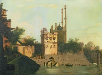 Foster 94 (88) Aurangzebs Moschee am Fluss Ganges, Palast von Raja Abal, Benares