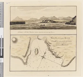 Seite 3a Karte von Port Praya auf der Insel St. Jago, Kapverdische Inseln. Betitelt 