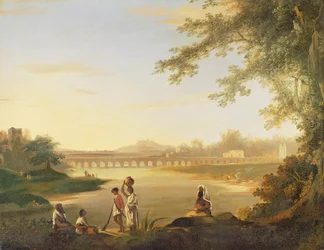 Die Marmalong-Brücke, mit einem Sepoy und Einheimischen im Vordergrund, ca. 1783