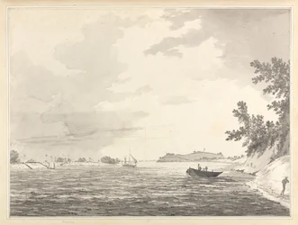 Ansicht eines Militärlagers mit Chunargarh in der Ferne
