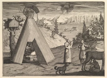 Eine lappländische Hütte aus Aubry de La Mottrayes Reisen durch Europa, Asien und in Teile von..., 1723-24