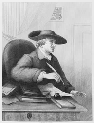 Dr. Thomas Morell, Gelehrter und Drucker. Er ist als Librettist bekannt und verfasste den ausführlichsten Bericht über die Zusammenarbeit mit Händel. Stich von J. Moore nach William Hogarth
