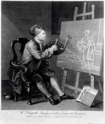 Selbstporträt, die komische Muse malend, graviert vom Künstler, veröffentlicht 1758