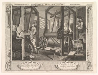 Die fleißigen Lehrlinge an ihren Webstühlen Fleiß und Faulheit, Tafel 1, 30. September 1747