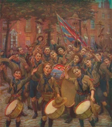Den Hauptpfadfinder anfeuern, um 1914