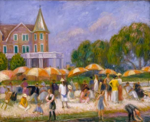 Strandsonnenschirme in Blue Point, ca. 1915