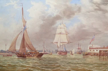 Schiffe am Eingang zum Hafen von Portsmouth