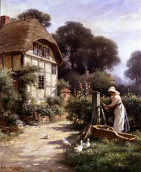 Wasser holen an einem Cottage