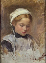 Junges Mädchen in einer blauen Schürze, 1914