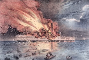 Der Brand des Dampfschiffs Lexington im Long Island Sound, 13. Januar 1840