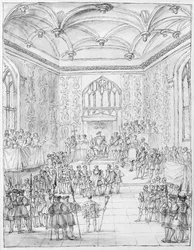 Heinrich VIII. empfängt Montmorency, den französischen Botschafter, in Hampton Court