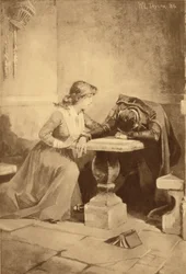 Dorothea findet ihren Mann im Garten (Gravur)