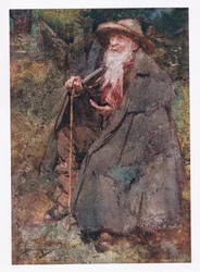 Der lang erinnerte Bettler war sein Gast, dessen Bart herabfiel und seine gealterte Brust fegte