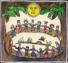 Ein Kreis von Hexen tanzt unter einem Vollmond, 19. oder frühes 20. Jahrhundert