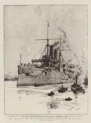 HMS Blenheim, der neue erstklassige geschützte Kreuzer, auf ihrer Probefahrt