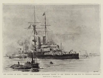 Die Bergung der HMS Howe, das behinderte Schlachtschiff passiert den Medway auf dem Weg zur Chatham-Werft