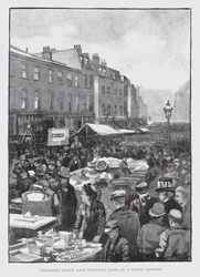 Middlesex Street, ehemals Petticoat Lane, an einem Sonntagmorgen
