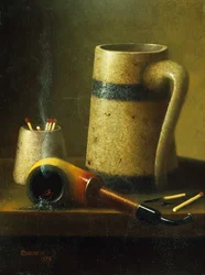 Stillleben mit Pfeife, Krug und Streichhölzern