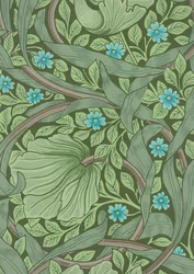William Morris Tapetenmuster mit Vergissmeinnicht, ca. 1870 (Farbholzschnitt)