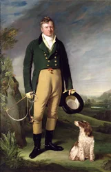 Ein unbekannter Mann mit seinem Hund