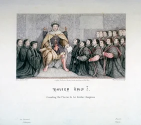Heinrich VIII. gewährt die Charta an die Barber Surgeons, 16. Jahrhundert, 1817