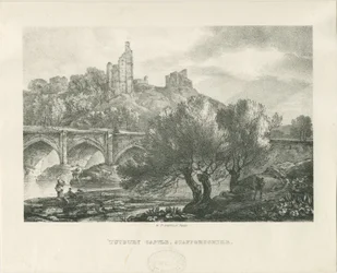 Tutbury Castle - Südansicht: Zinkografie, undatiert [frühes 19. Jahrhundert]
