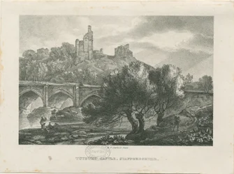 Tutbury Castle - Südansicht: Zinkografie, undatiert [frühes 19. Jahrhundert]