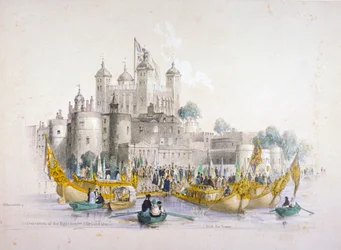 Lord Mayor Thomas Johnson und sein Gefolge beim Einsteigen vom Tower of London, 1840