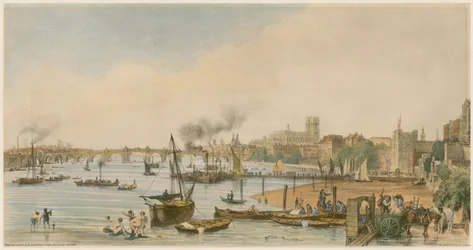 Westminster und Hungerford von der Waterloo-Brücke, ca. 1840